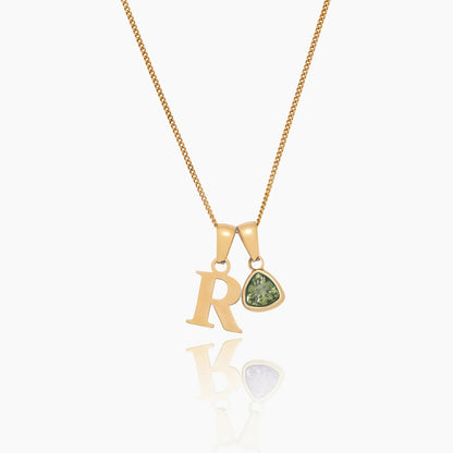 initial-birthstone-charm-necklace — Gold / August Peridot