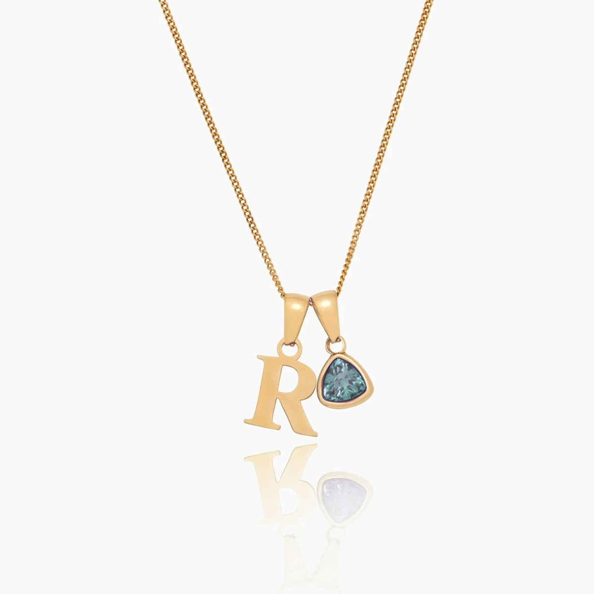 initial-birthstone-charm-necklace — Gold / March Aquamarine