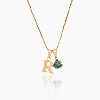 initial-birthstone-charm-necklace — Gold / May Emerald