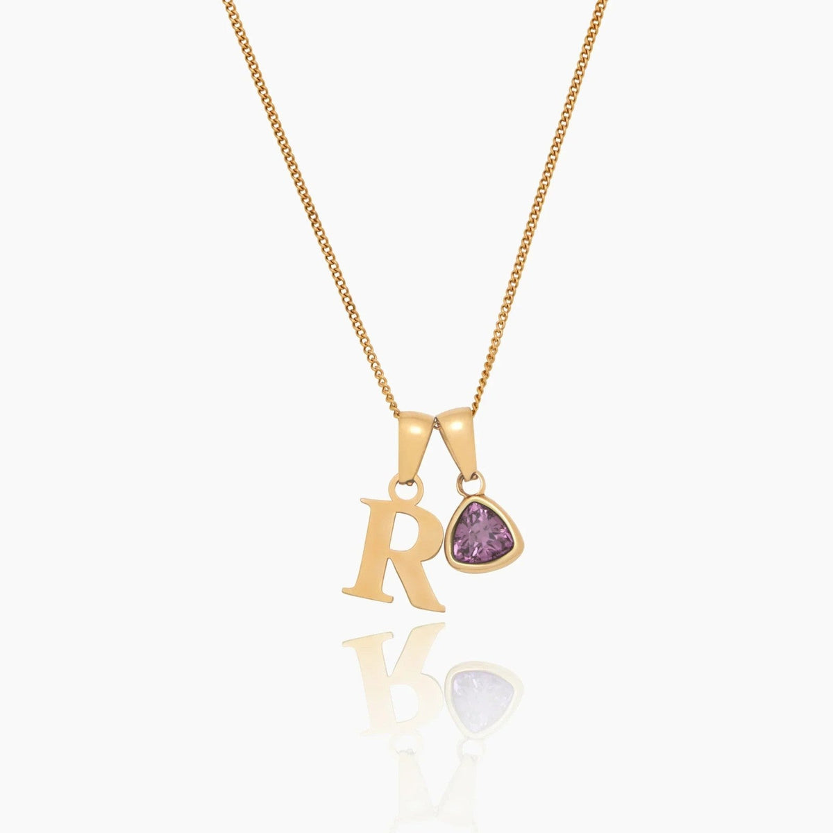 initial-birthstone-charm-necklace — Gold / October Pink Tourmaline