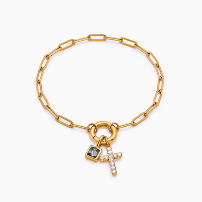 paperclip-cross-charm-bracelet — Gold / Apr-Diamond