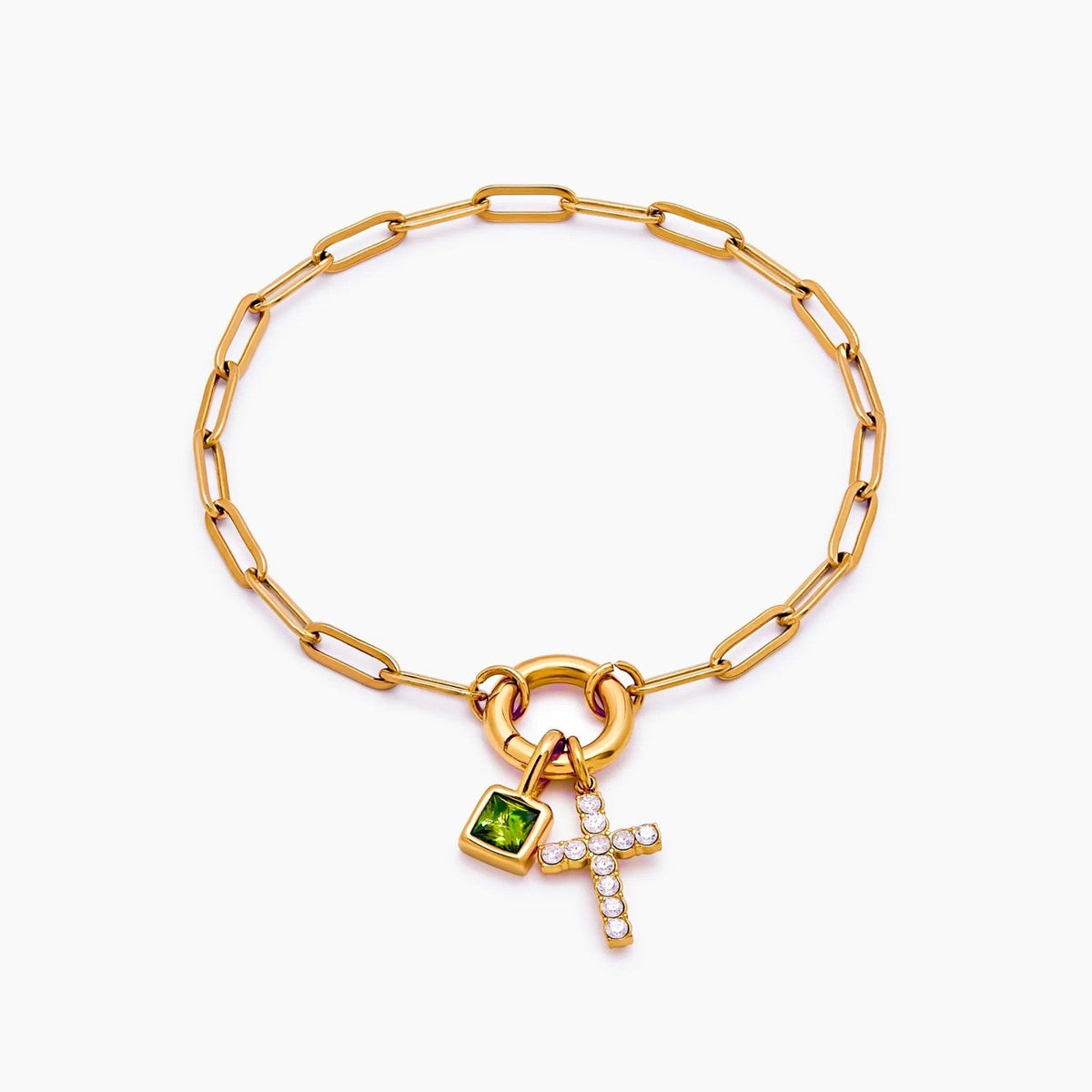 paperclip-cross-charm-bracelet — Gold / Nov-Citrine