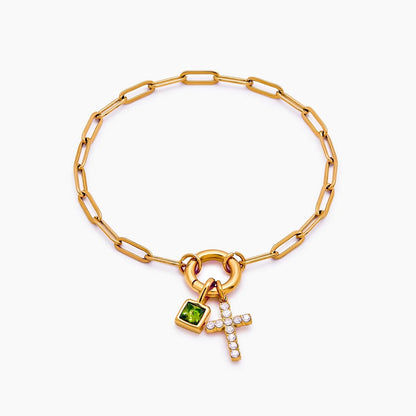 paperclip-cross-charm-bracelet — Gold / Nov-Citrine