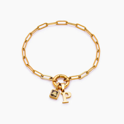 paperclip-initial-birthstone-bracelet — Gold / Nov-Citrine
