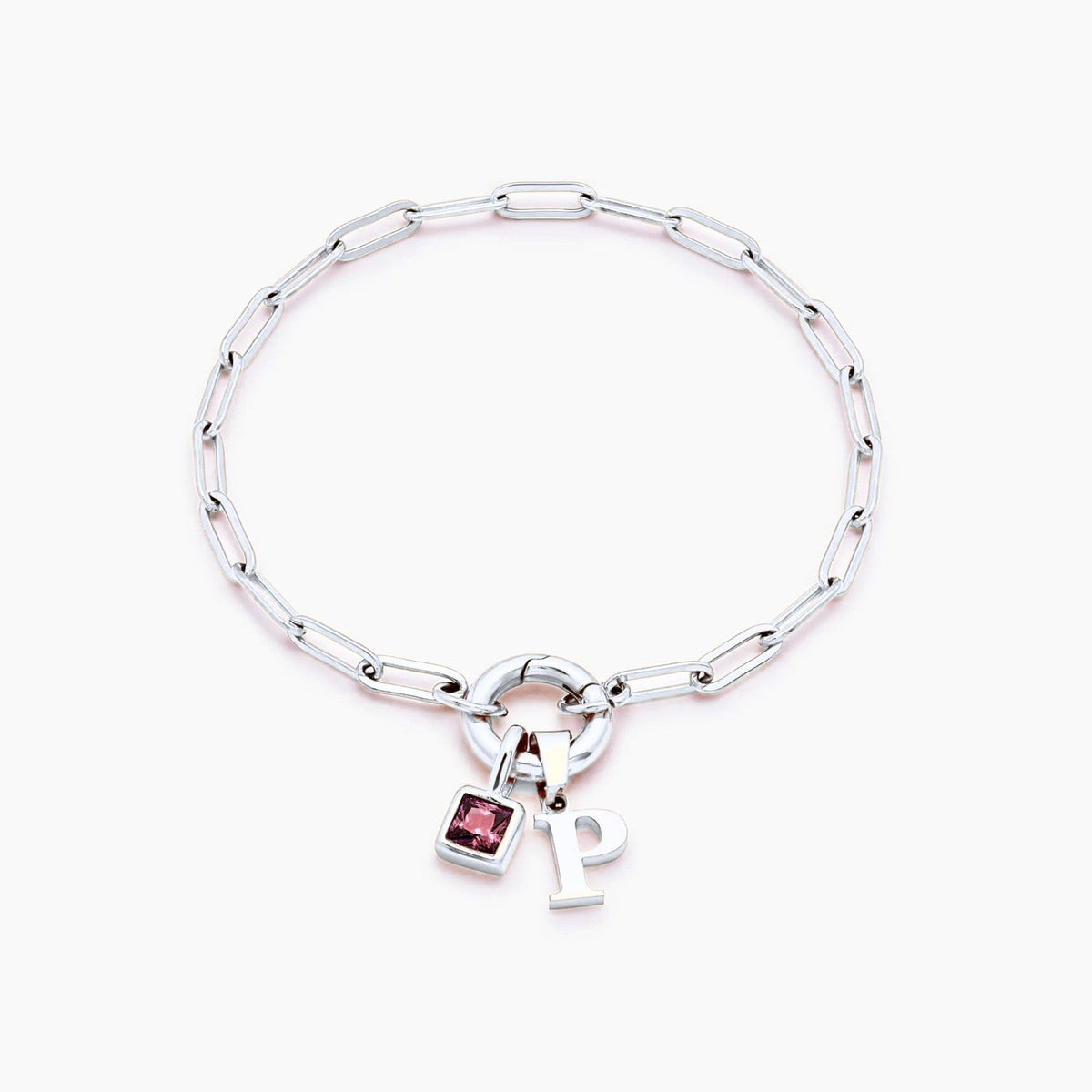 paperclip-initial-birthstone-bracelet — Silver / Jan-Garnet