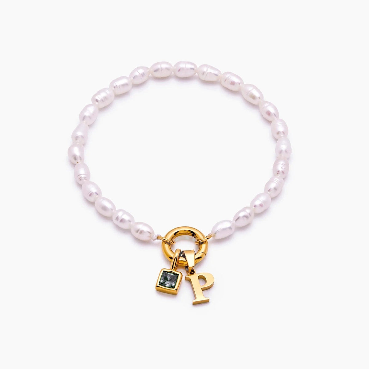 pearl-initial-birthstone-bracelet — Gold / Apr-Diamond
