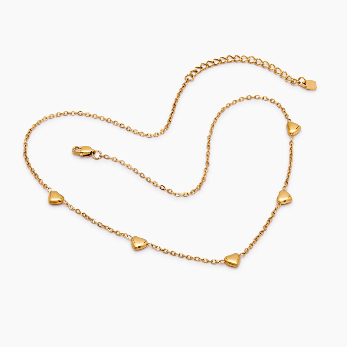 Puffed Heart Station Necklace