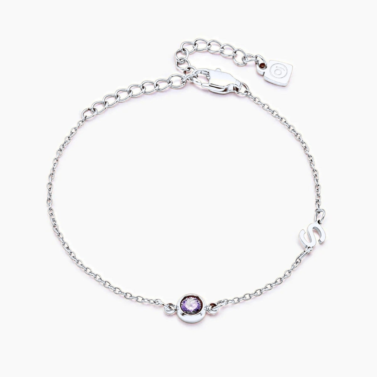 side-set-initial-birthstone-bracelet — Silver / Apr-Diamond