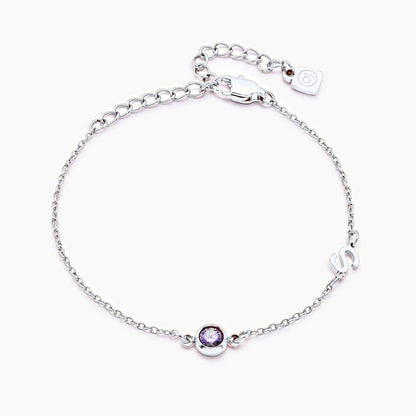 side-set-initial-birthstone-bracelet — Silver / Apr-Diamond