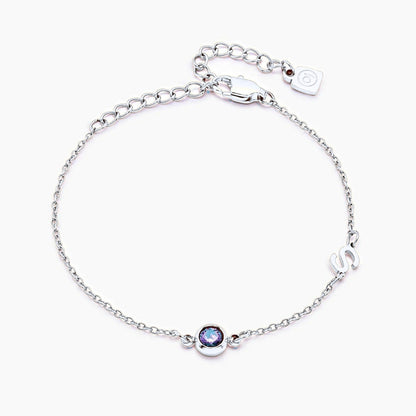 side-set-initial-birthstone-bracelet — Silver / Dec-Blue Topaz