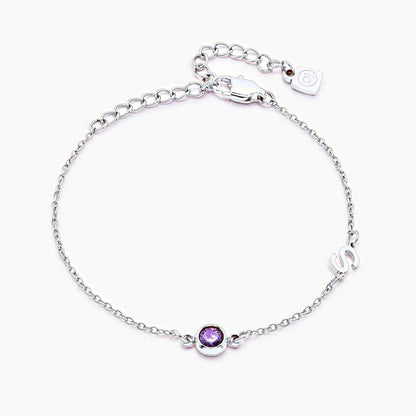 side-set-initial-birthstone-bracelet — Silver / Feb-Amethyst