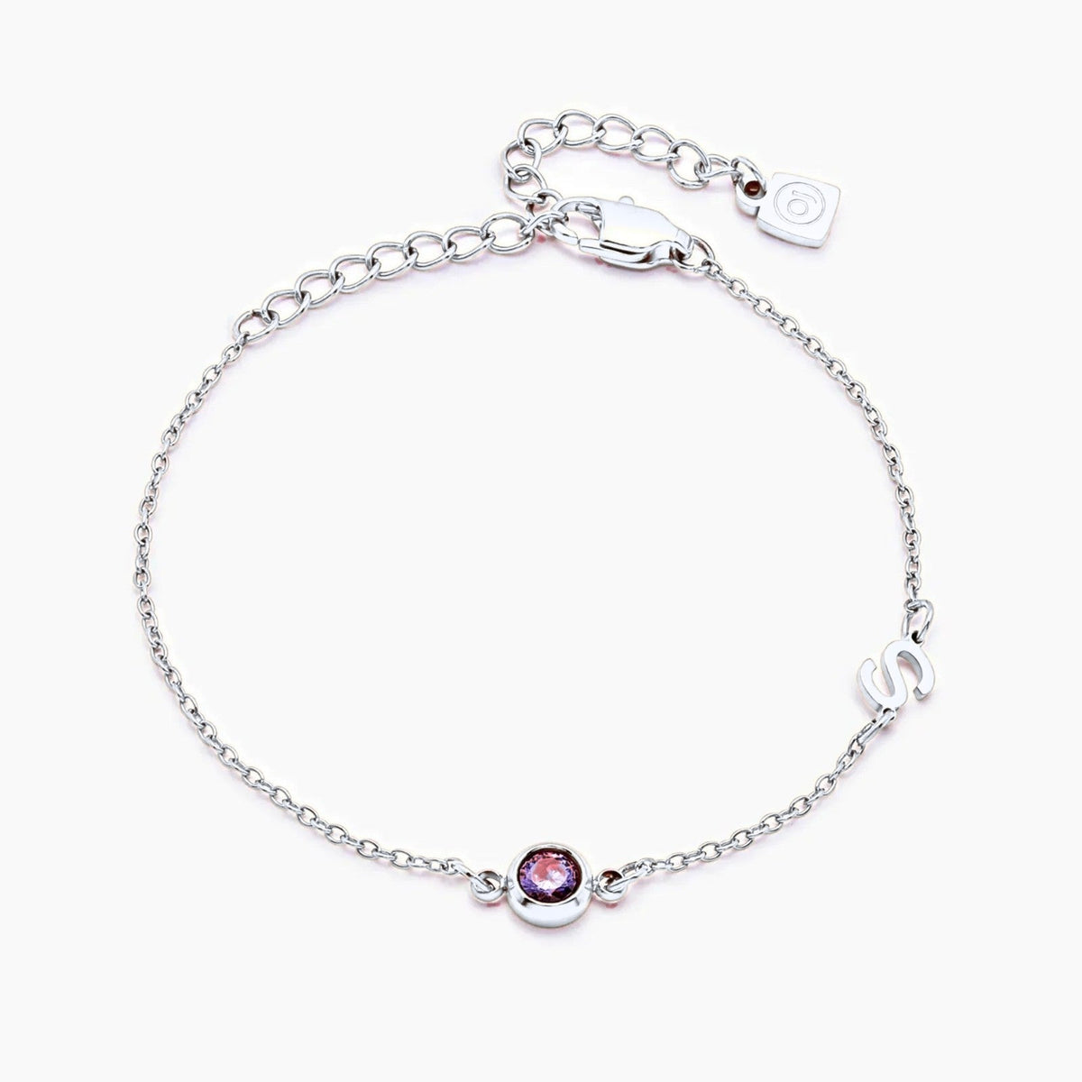 side-set-initial-birthstone-bracelet — Silver / Jan-Garnet