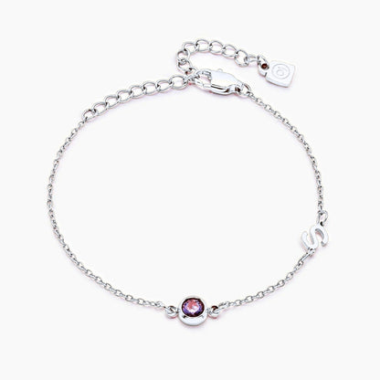 side-set-initial-birthstone-bracelet — Silver / Jan-Garnet