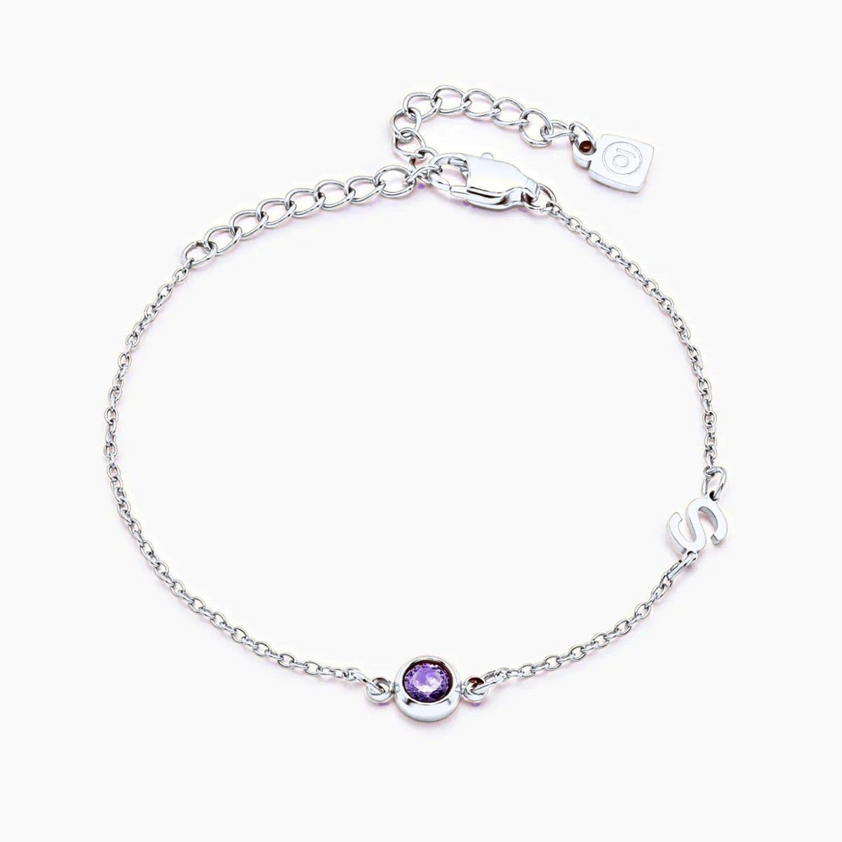 side-set-initial-birthstone-bracelet — Silver / Jun-Alexandrite