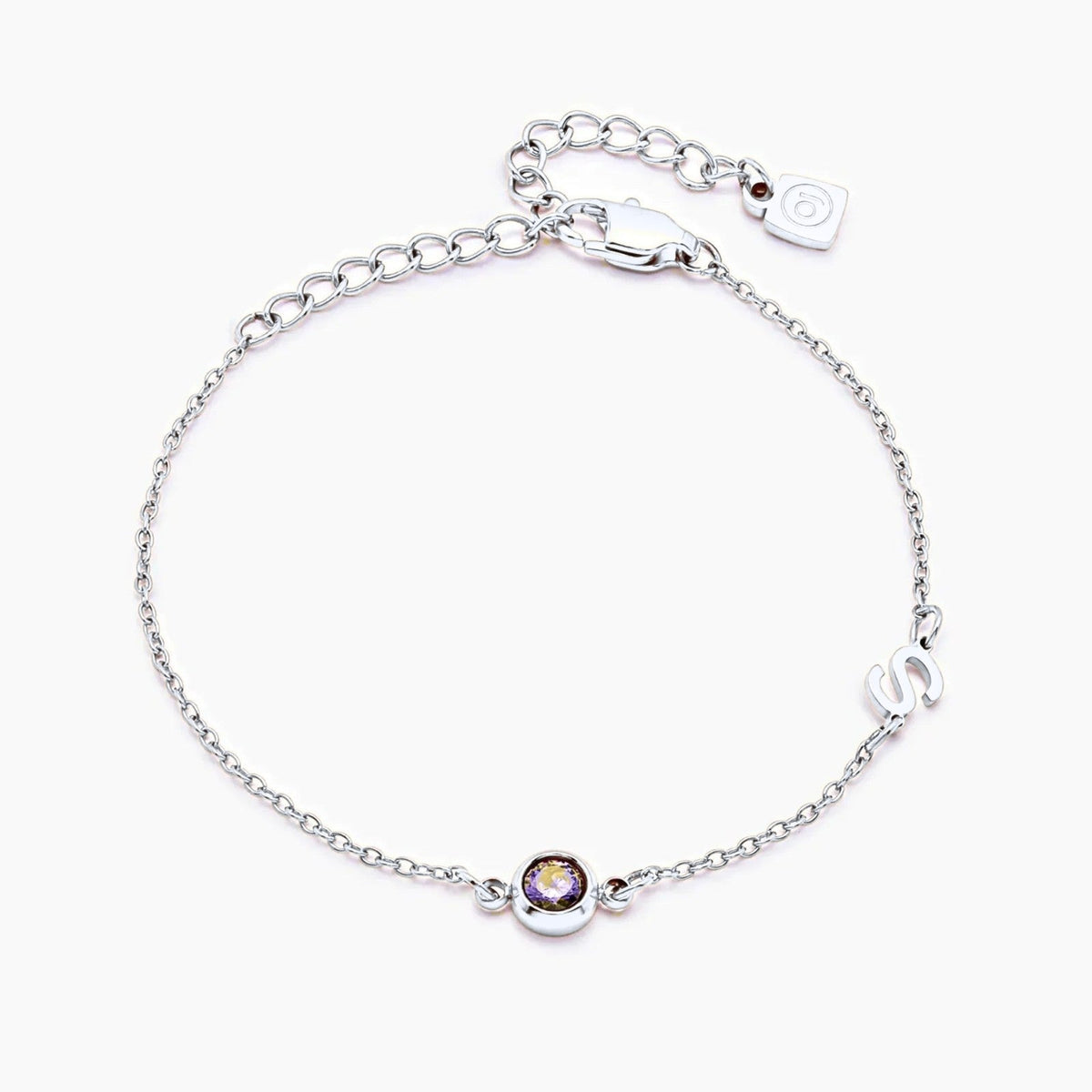 side-set-initial-birthstone-bracelet — Silver / Nov-Citrine