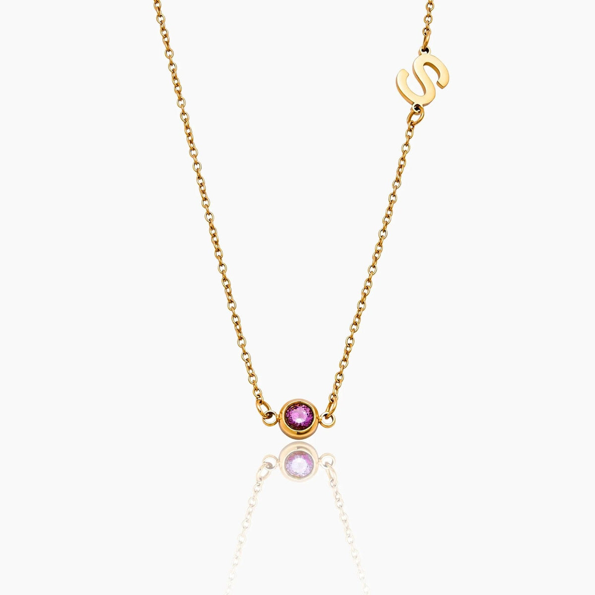 side-set-initial-birthstone-necklace — Gold / Jan-Garnet