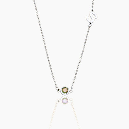 side-set-initial-birthstone-necklace — Silver / Aug-Peridot