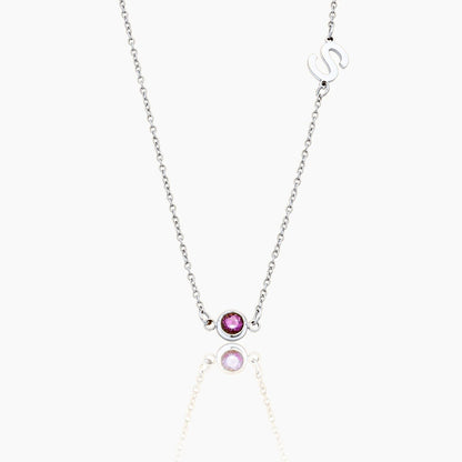 side-set-initial-birthstone-necklace — Silver / Jan-Garnet