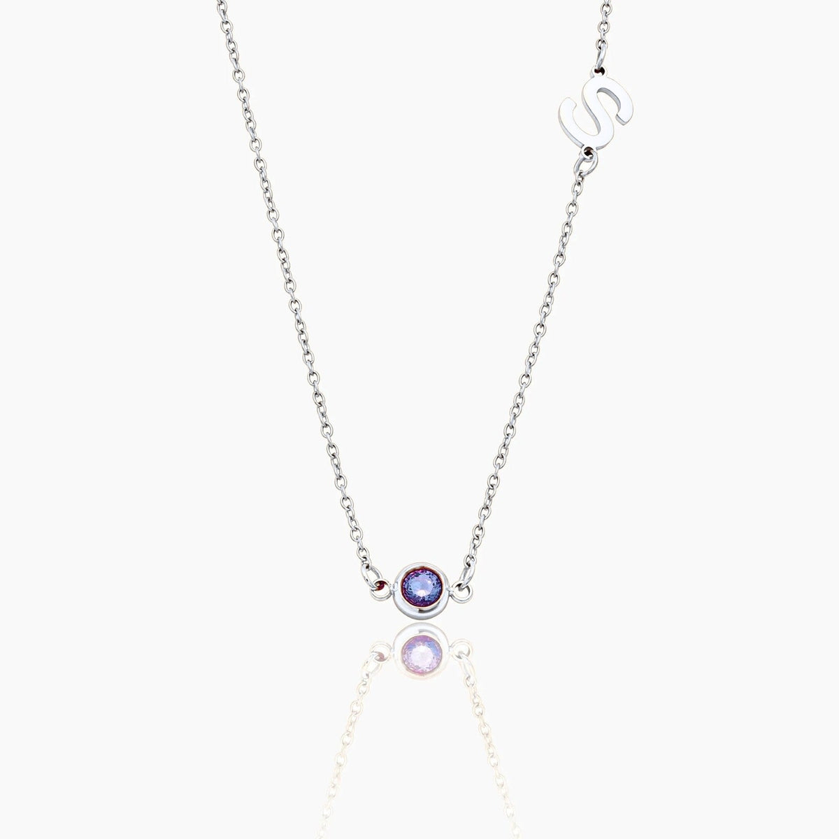 side-set-initial-birthstone-necklace — Silver / June-Alexandrite