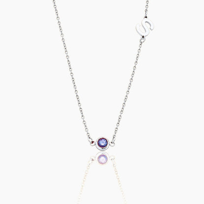 side-set-initial-birthstone-necklace — Silver / June-Alexandrite