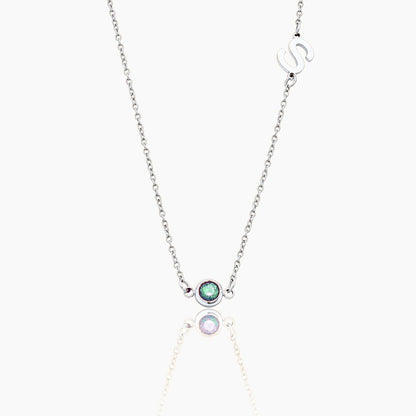 side-set-initial-birthstone-necklace — Silver / Mar-Aquamarine