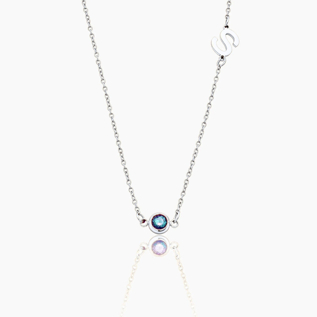 side-set-initial-birthstone-necklace — Silver / Sep-Sapphire
