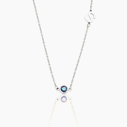 side-set-initial-birthstone-necklace — Silver / Sep-Sapphire